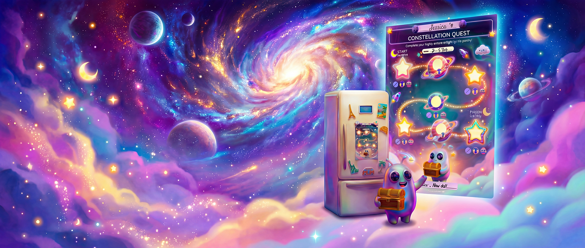 Visoria Constellation Quest Map on a fridge